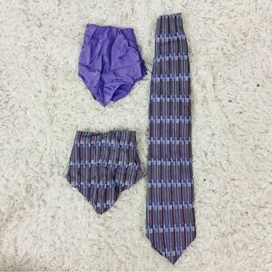 Club International 100% silk Purple & Blue Geometric stripes Tie 2 handkerchiefs